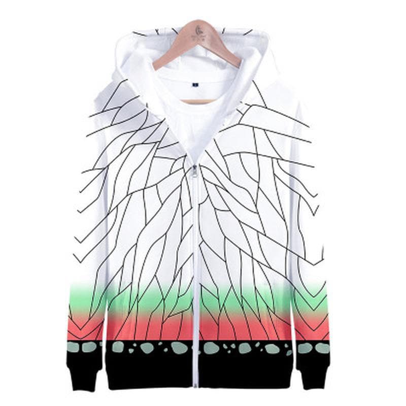Anime Zipper Hoodies Demon Slayer Blade Kilo Gate Tanjirou 3d Digital Printed Clothes Hooded Plus Size M white