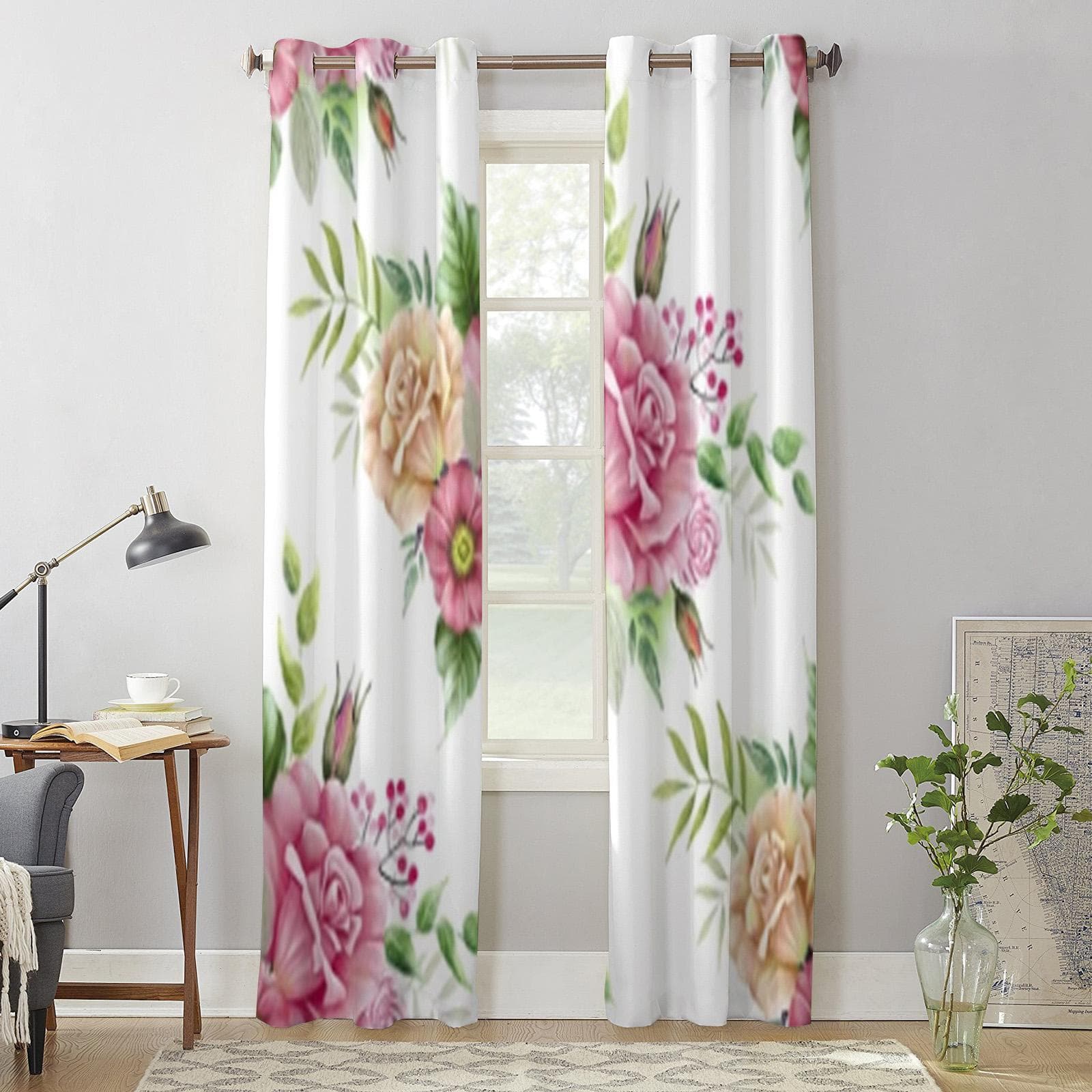 Bouquets With Flowers Roses Window Curtain For Living Room Bedroom Decoration Curtains Luxury Kitchen Valance Curtains 135W x 60H(cm) x1