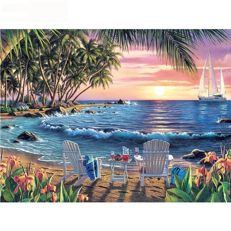 Embroidery Landscape Full Round Drill 5D DIY Diamond Painting Summer Sea Cross Stitch Beach 20X30CM