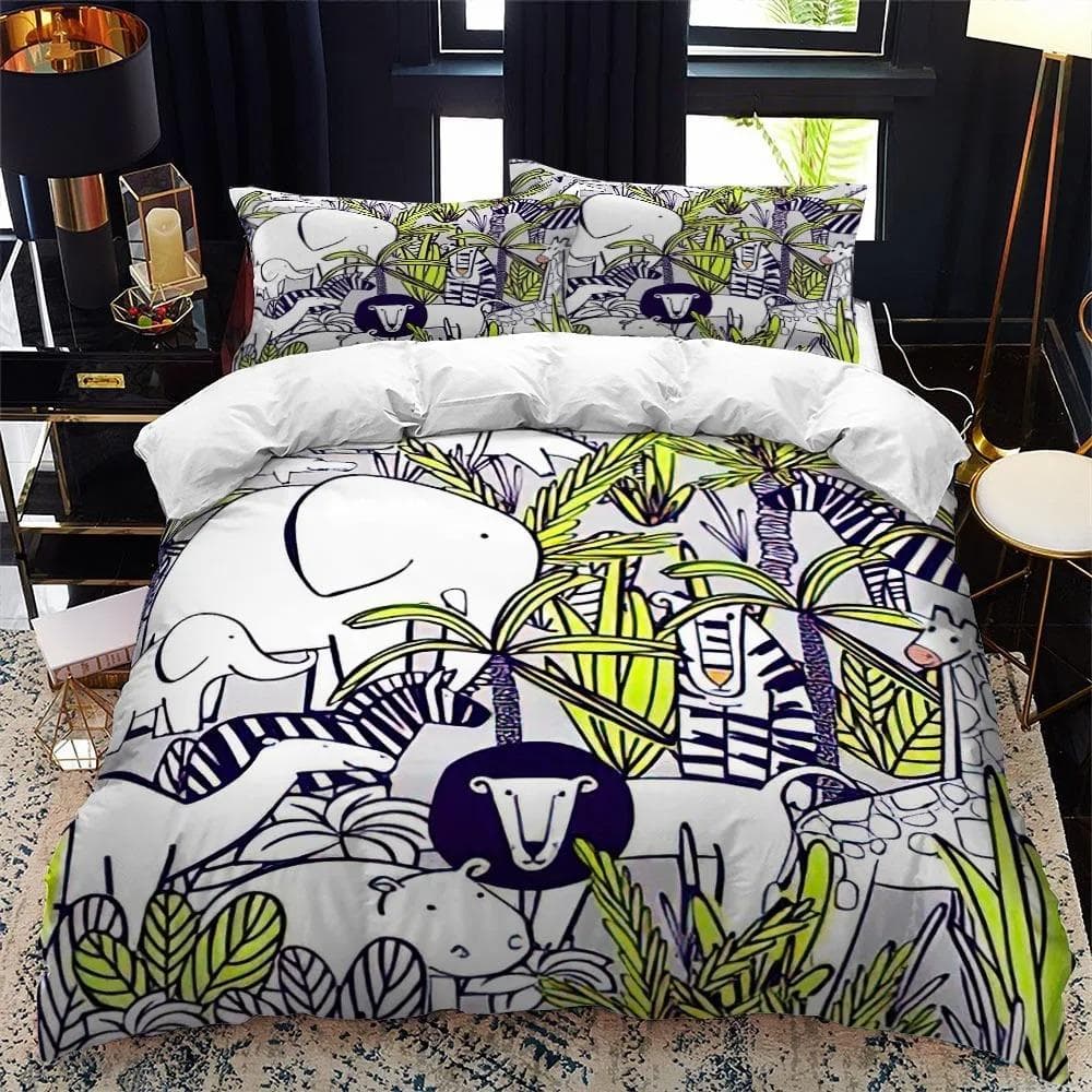 Cartoon Zoo Animal Bedding Set Boys Girls Twin Queen Size Duvet Cover Pillowcase Bed Kids Adult Fashion Home Textileextile EU Single 135x200cm