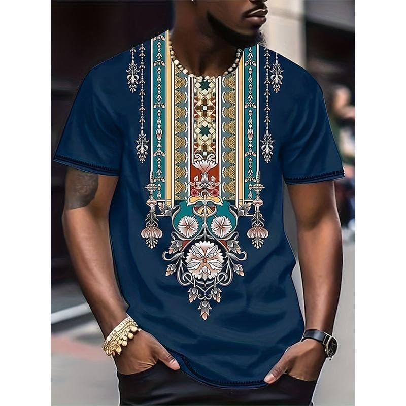 African Ethnic Pattern T-Shirt For Men Tribal Dashiki 3D Printed Tees Summer Casual Short Sleeve Loose T Shirts Round Neck Tops L