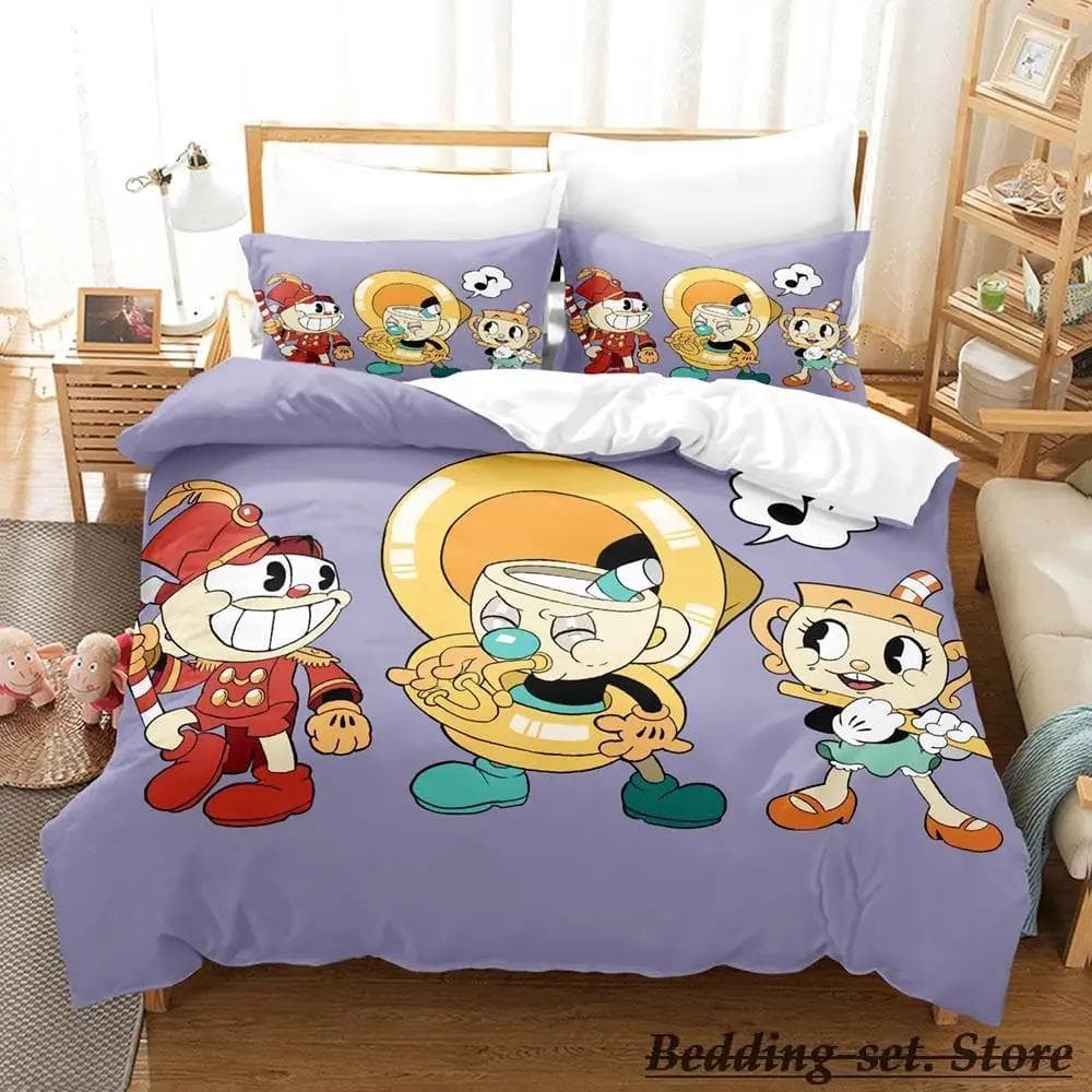 Game Cuphead Mugman Bedding Set Cartoon Anime three-piece set Adult Kid Bedroom Duvetcover Sets 3D Kawaii cama de casal EU SuperKing 260x220