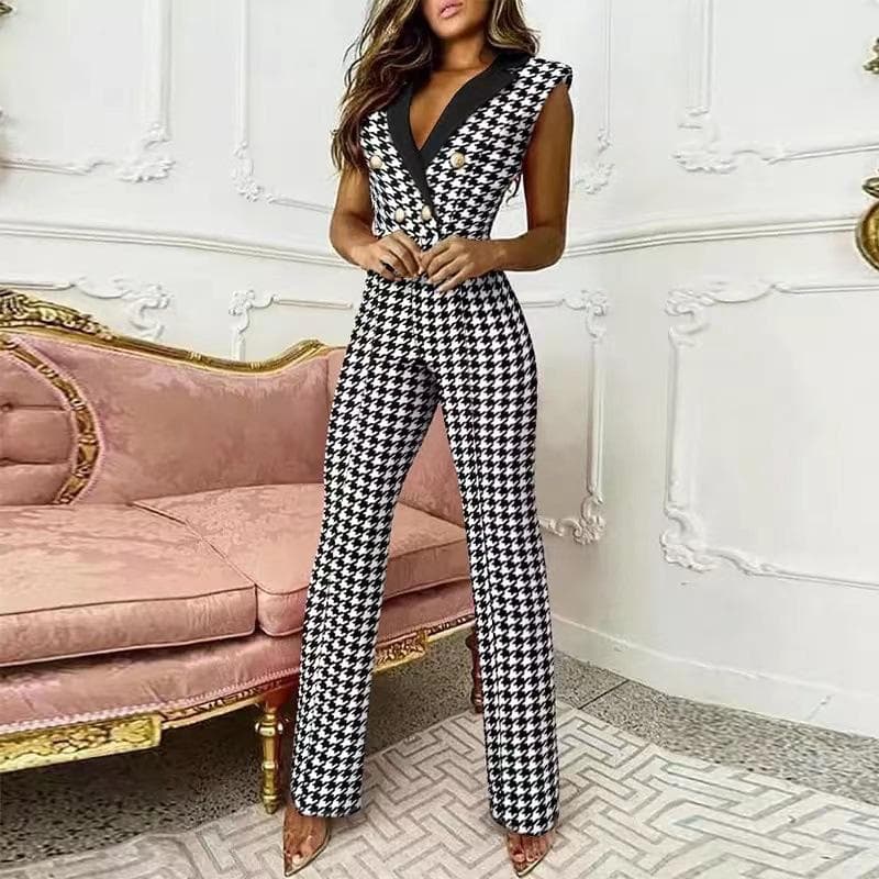 Women Fashion Slim Sleeveless Jumpsuit V Neck Profession OL Lady Clothes XXXL