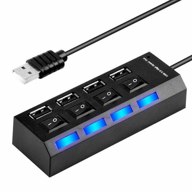 USB Hub 2.0 Multi USB Port 4/7 Ports Hub USB High Speed Hab With On/off Switch USB Splitter 4-Port black