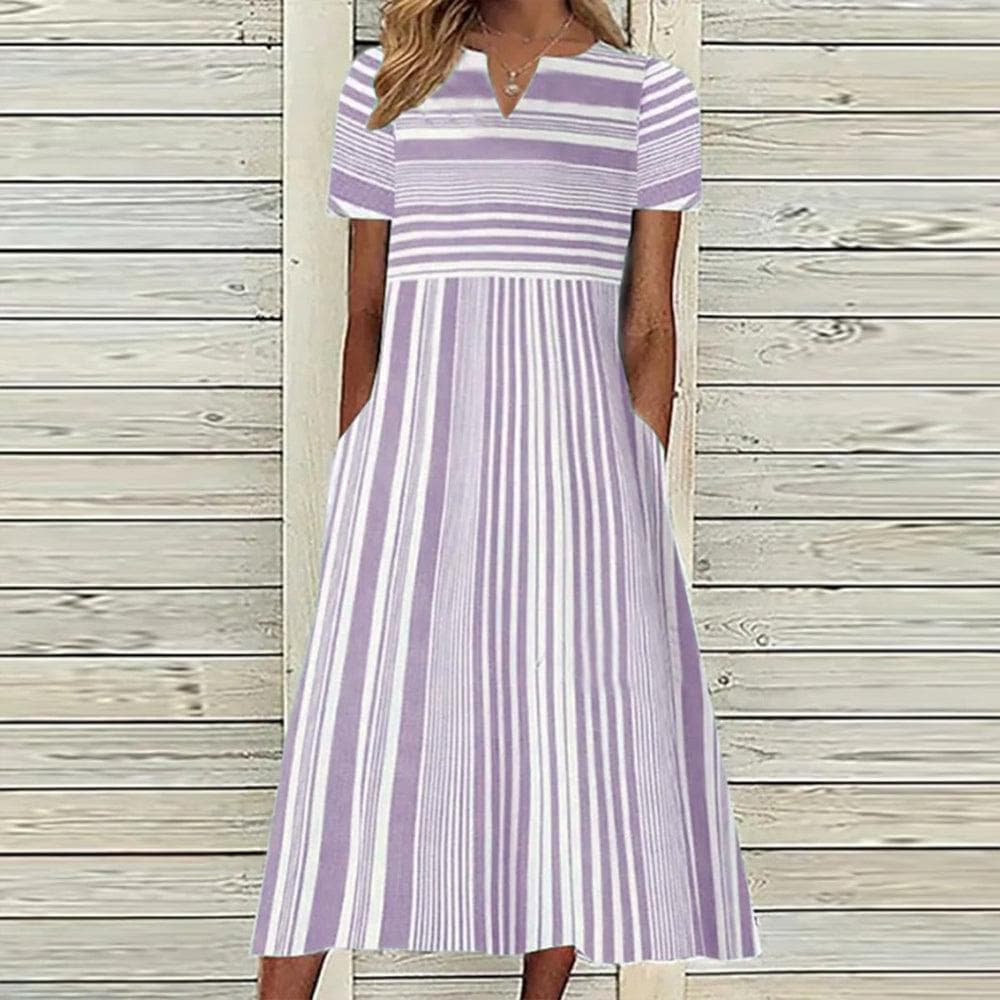HNXC Women's Fashion Summer Spring Short Sleeve V-Neck Casual Dresses XXL light purple