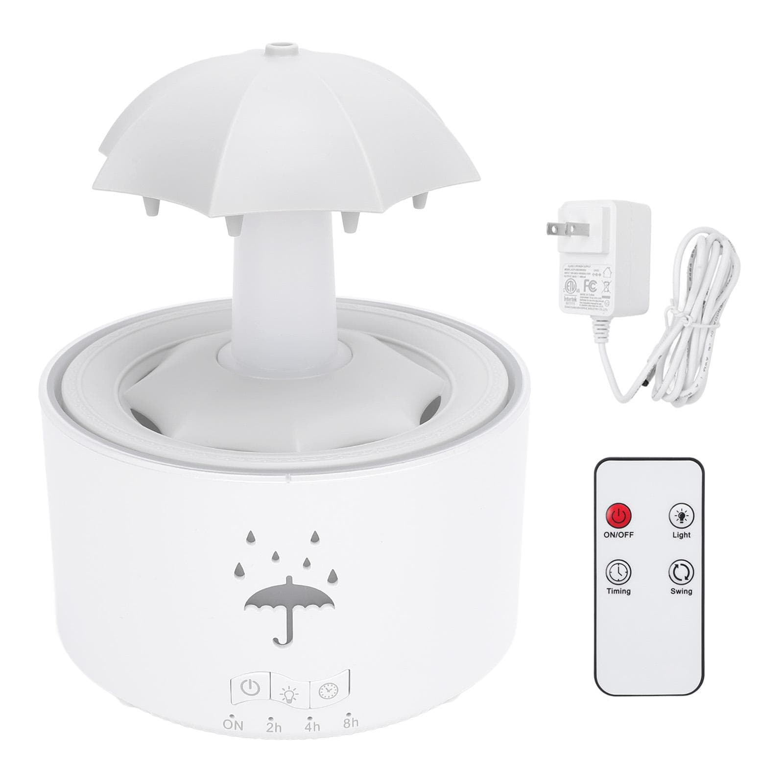 Rotating Umbrella Humidifier 300ML Water Drip Effect Aromatherapy Essential Oil Diffuser with 7 LED white