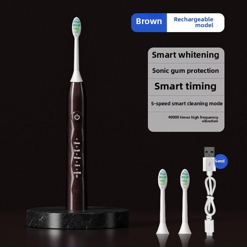 Electric Toothbrush New Ultrasonic Adult Soft Hair Travel Home Couple Waterproof Automatic Toothbrush standard 2 brush heads