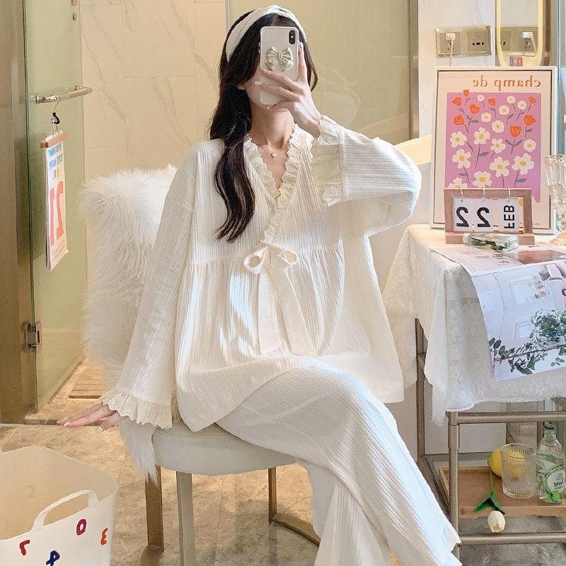 Autumn and Winter Women's Pajamas Solid Color Pajamas Women's Pajamas Home Clothes Home Clothes 4XL white