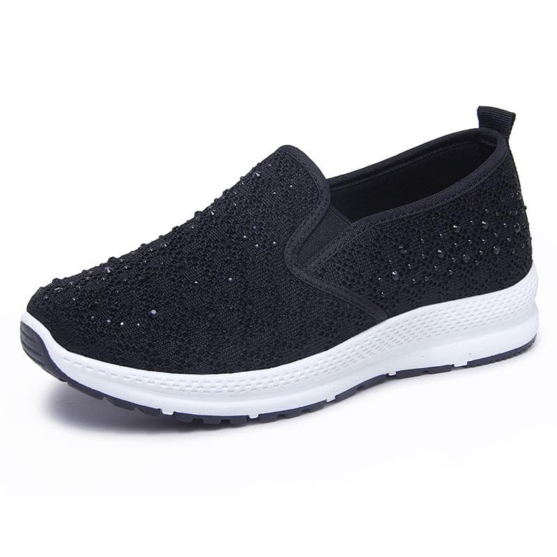 Women's Shoes Spring New Flying Shoes Flat Casual Sports Shoes Elderly Walking Shoes Soft Sole Fashion Mom Shoes 40 black
