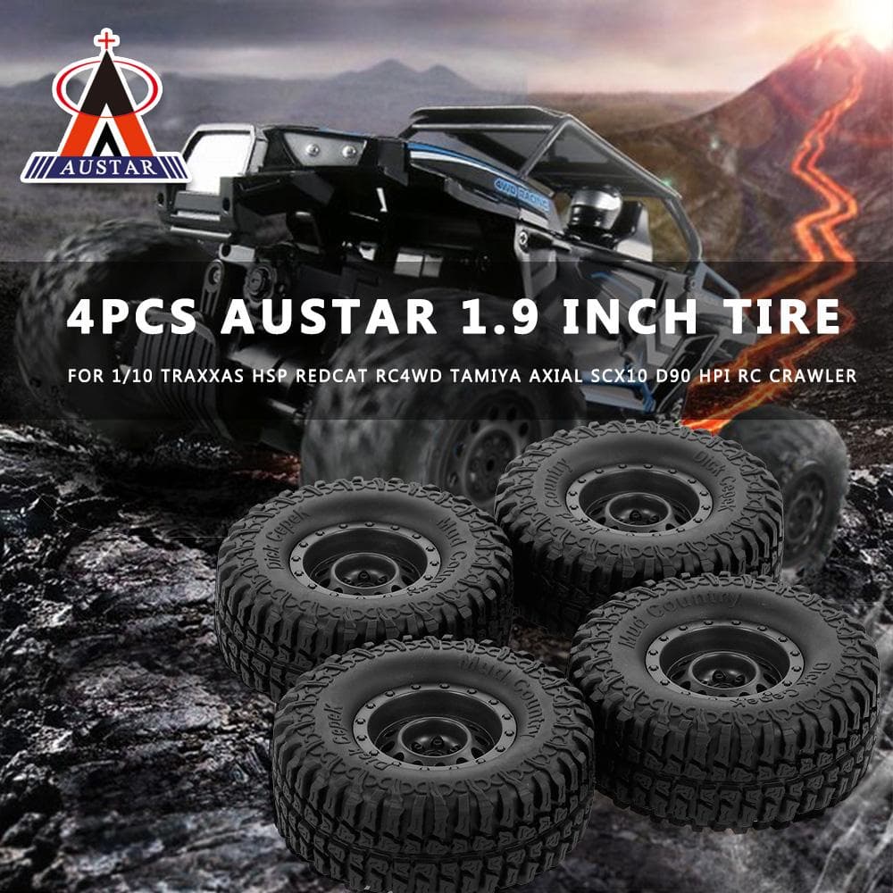 4pcs AUSTAR 100mm 1.9 Inch Rim Rubber Tyre Tire Wheel for 1/10 RC Car Traxxas HSP Redcat RC4WD black