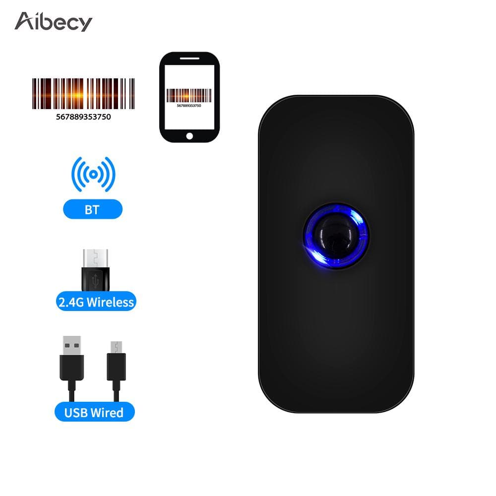 Aibecy Handheld 3in1 Barcode Scanner 1D2DQR Bar Code Reader Support BT & 2.4G Wireless & USB Support 1D Code black