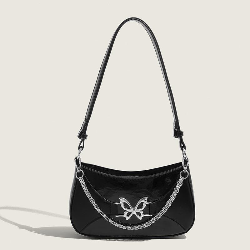 Premium Silver Butterfly Underarm Bag Women's Style Chain One-shoulder Straddle Bag black