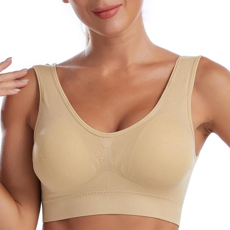 Sexy Women Bra Plus Size Seamless Breathable Brassiere Wire Free Bralette Underwear Comfortable Active Padded Brassiere Crop Top 3XL beige