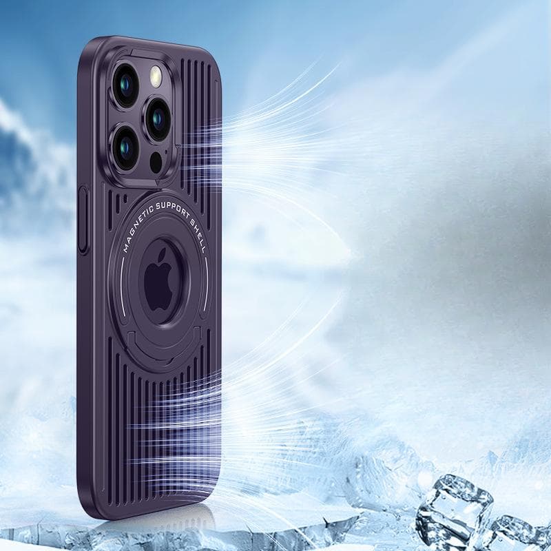 Applicable To Apple 16 Cooling Phone Case, Magnetic Attraction 15proMax Pull Rod Stand, IPhone14 Anti-drop Protective Case 13 iPhone12promax purple