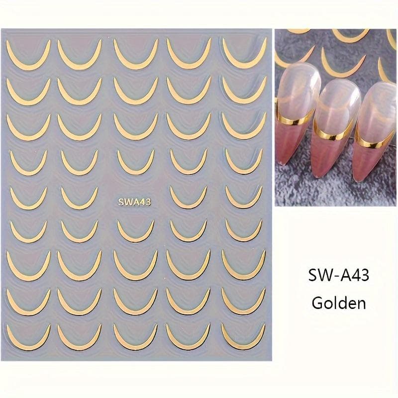 3D Metallic French Stripe Line Nail Sticker Gold Silver Lines Simple Slider DIY Manicure Art Accessories gold