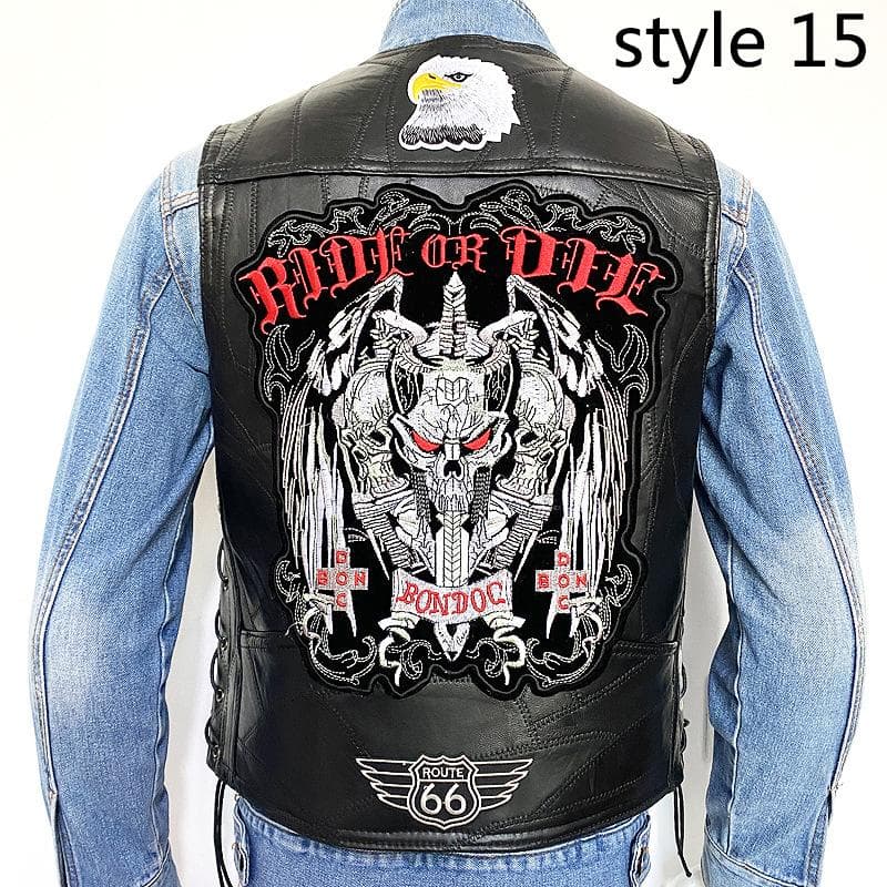 Club Genuine Leather Harley Tank Top Men's Plus Size Sheepskin Motorcycle Embroidered Leather Vest L
