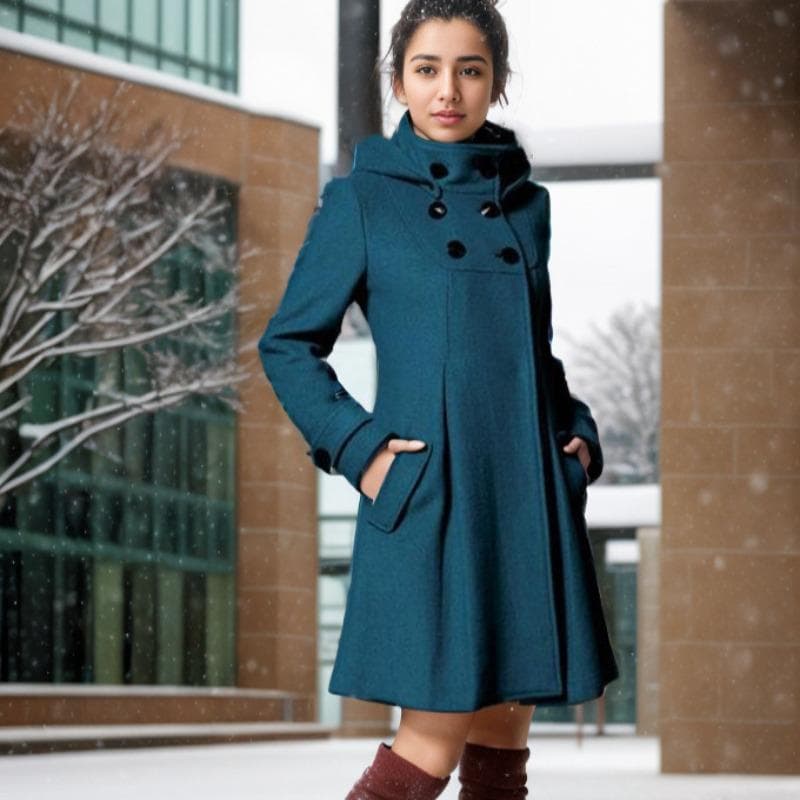 Women's Woolen Coat Women's Medium and Long Hooded Woolen Coat L