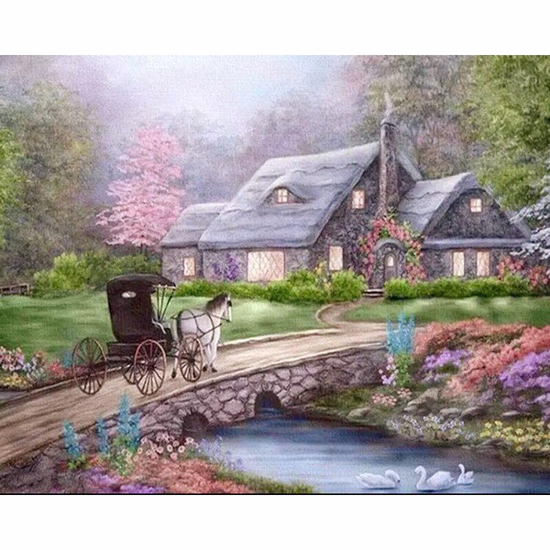 5D DIY Diamond Painting Scenery House Full Round Diamond Embroidery Cross Stitch Diamond Mosaic 20X30CM