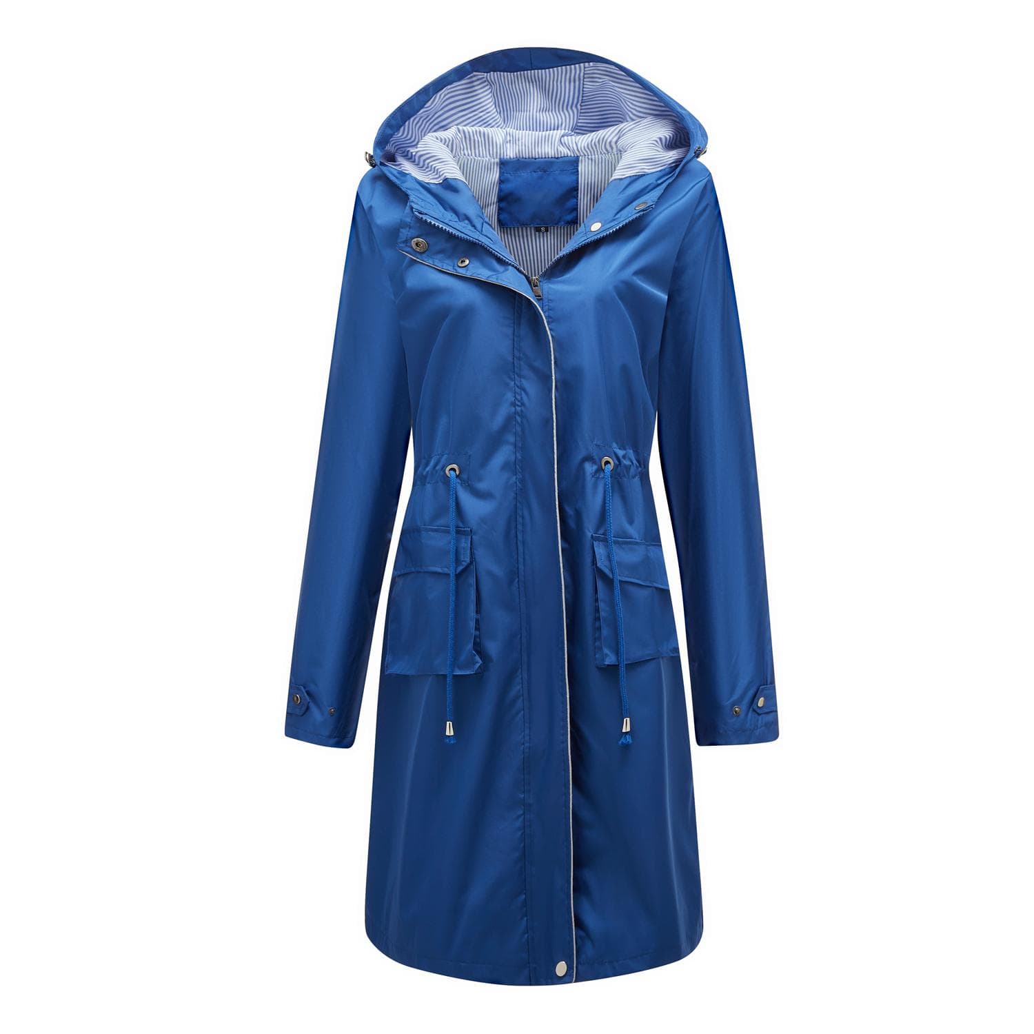 Women's Windcheaters Hooded Long Loose Coat with Side Pocket Outdoor Light Rain Windbreaker Hiking Jacket 3XL navy blue