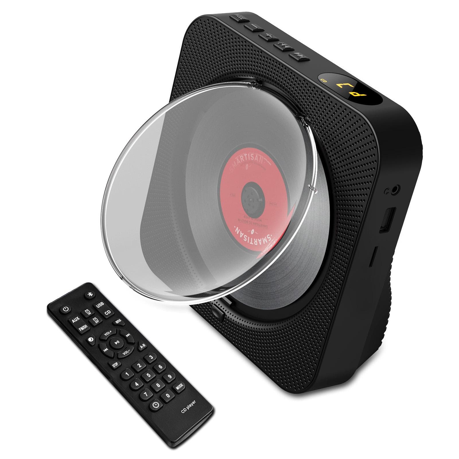 BT5.1 CD Player Portable Music Player FM Radio Desktop CD Runner with Dustproof Cover LED Display 6 EU Plug black