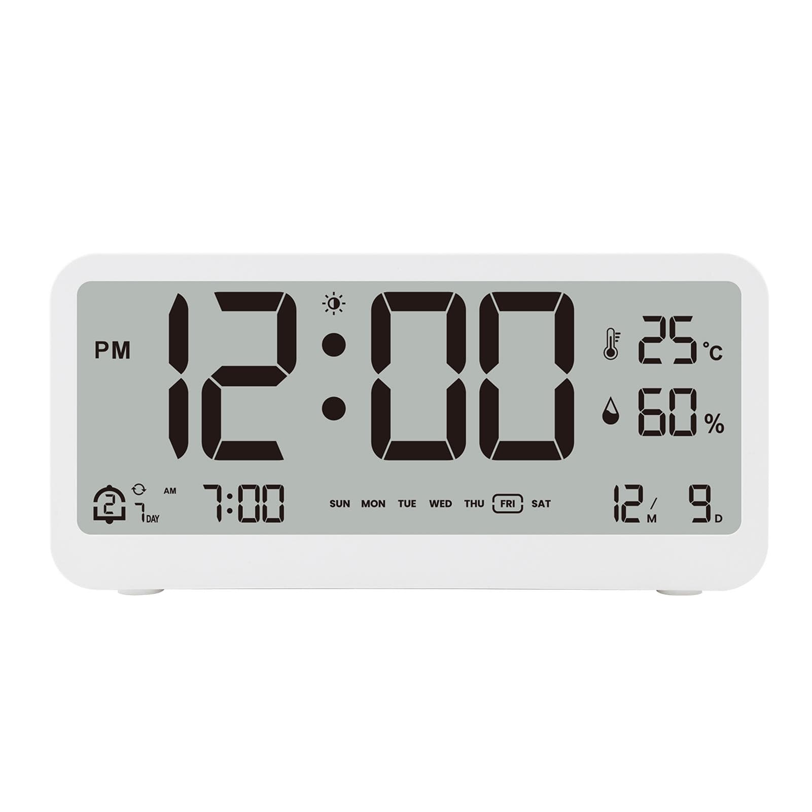 8001-EN Multifunctional Digital Clock LED Brightness Adjustable Temperature Humidity Displaying white