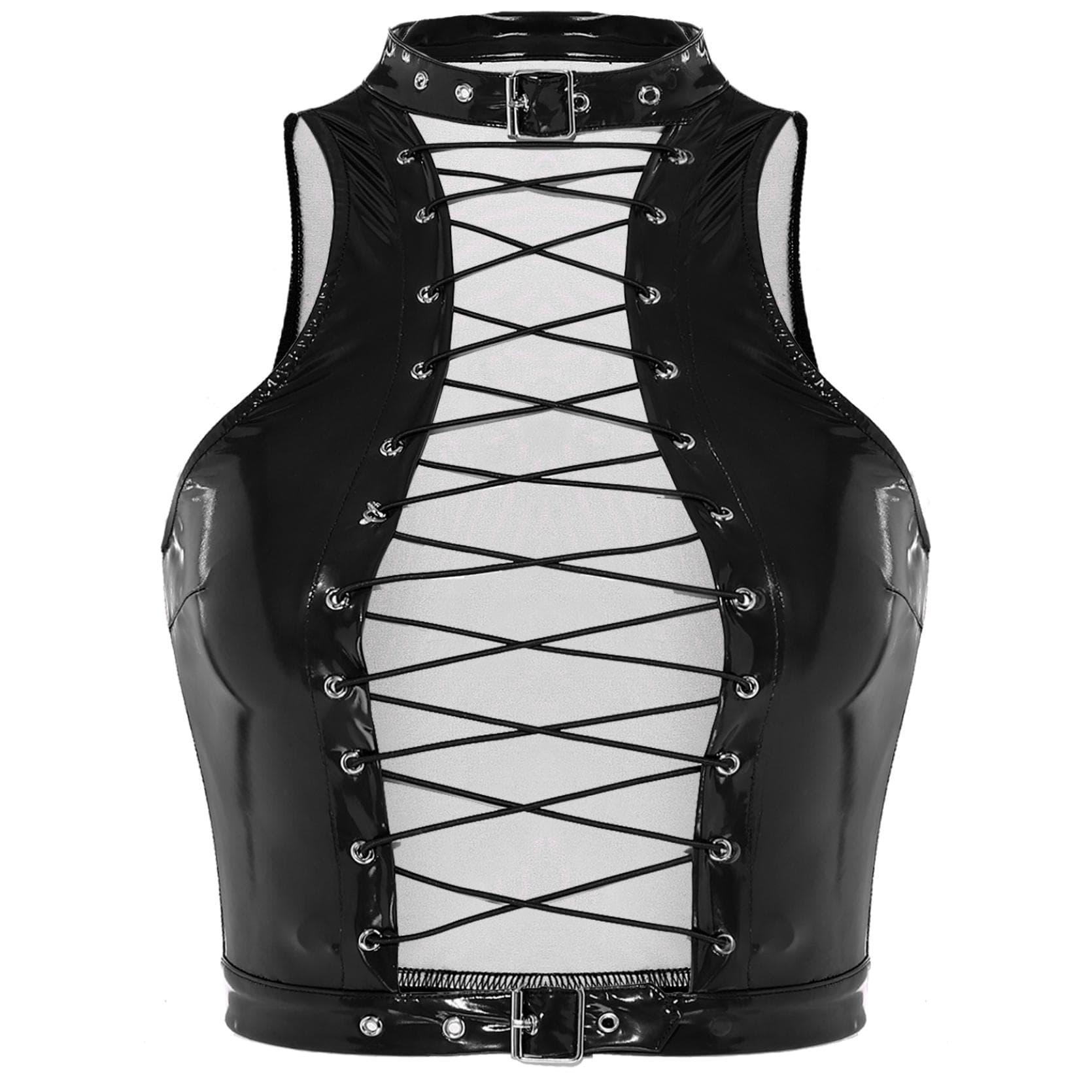 Women's Wet Look Sleeveless Bustier Gothic Punk Rave Dance Party Clubwear 4XL black