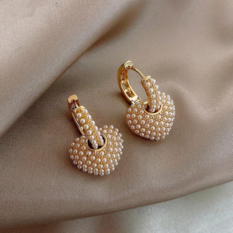 1Pair  Sweet Pearl Peach Heart Love Dangle Earrings for Woman Fashion Luxury Jewelry Unusual Earrings YSL