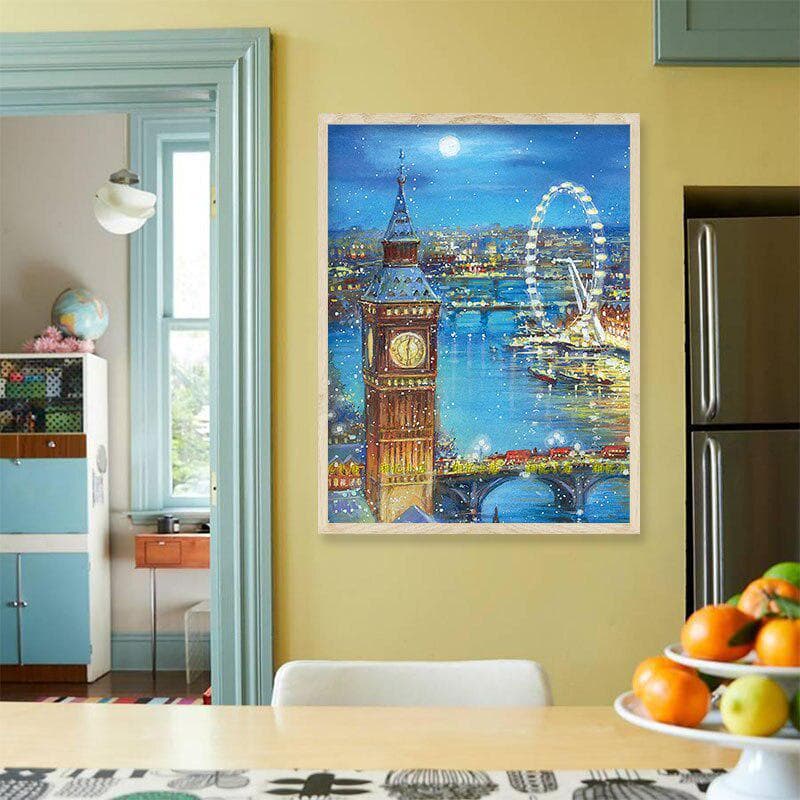 Diamond Embroidery Big Ben Ferris Wheel Landscape Handmade Diamond Painting Mosaic Cross Embroidery 20X30CM