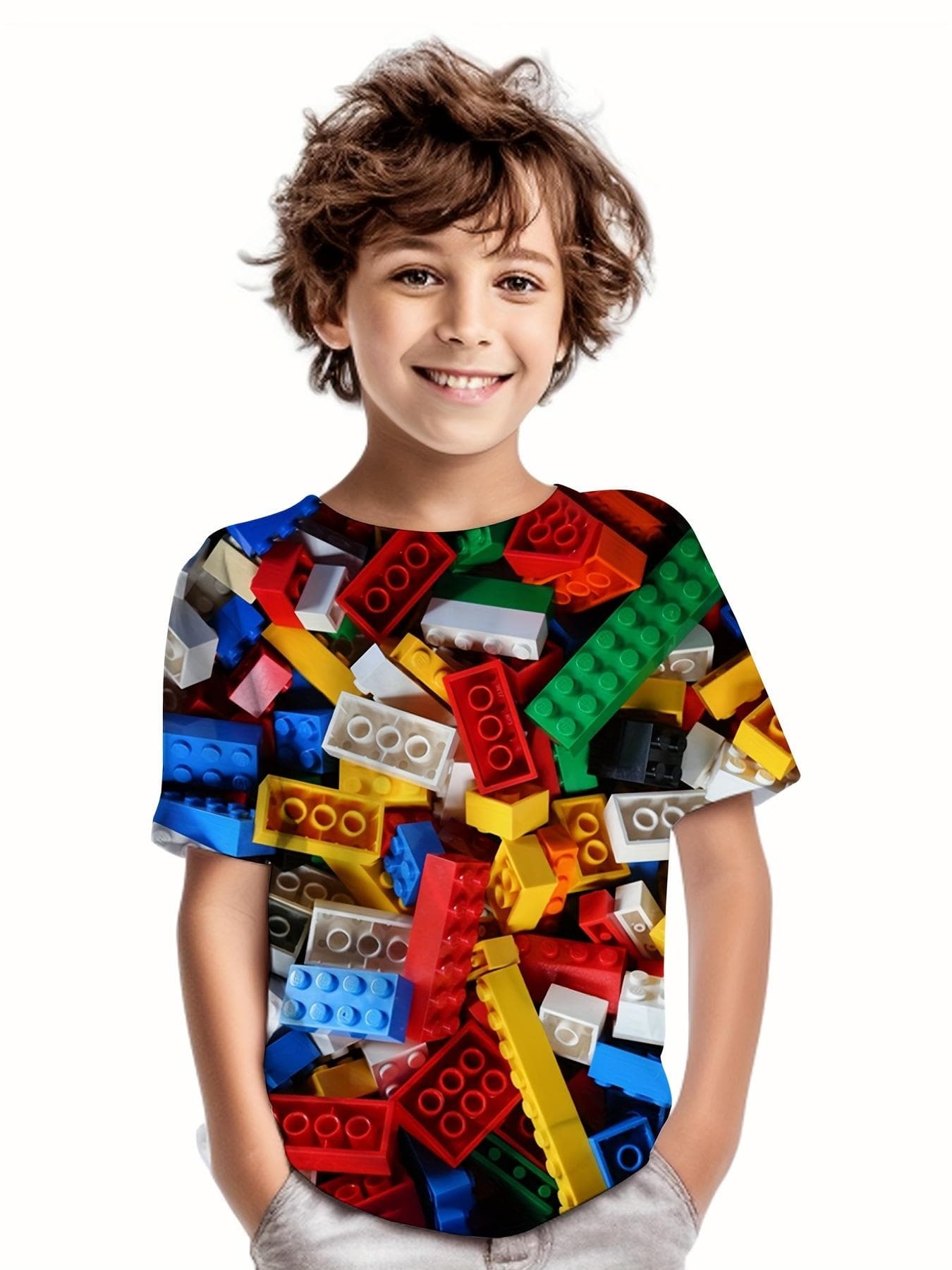 Kids T Shirt Building Blocks 3D Print Boy's T-shirt Casual Pullover Breathable Short Sleeve T-shirt For Boy Summer Tops Camiseta 13-14Y