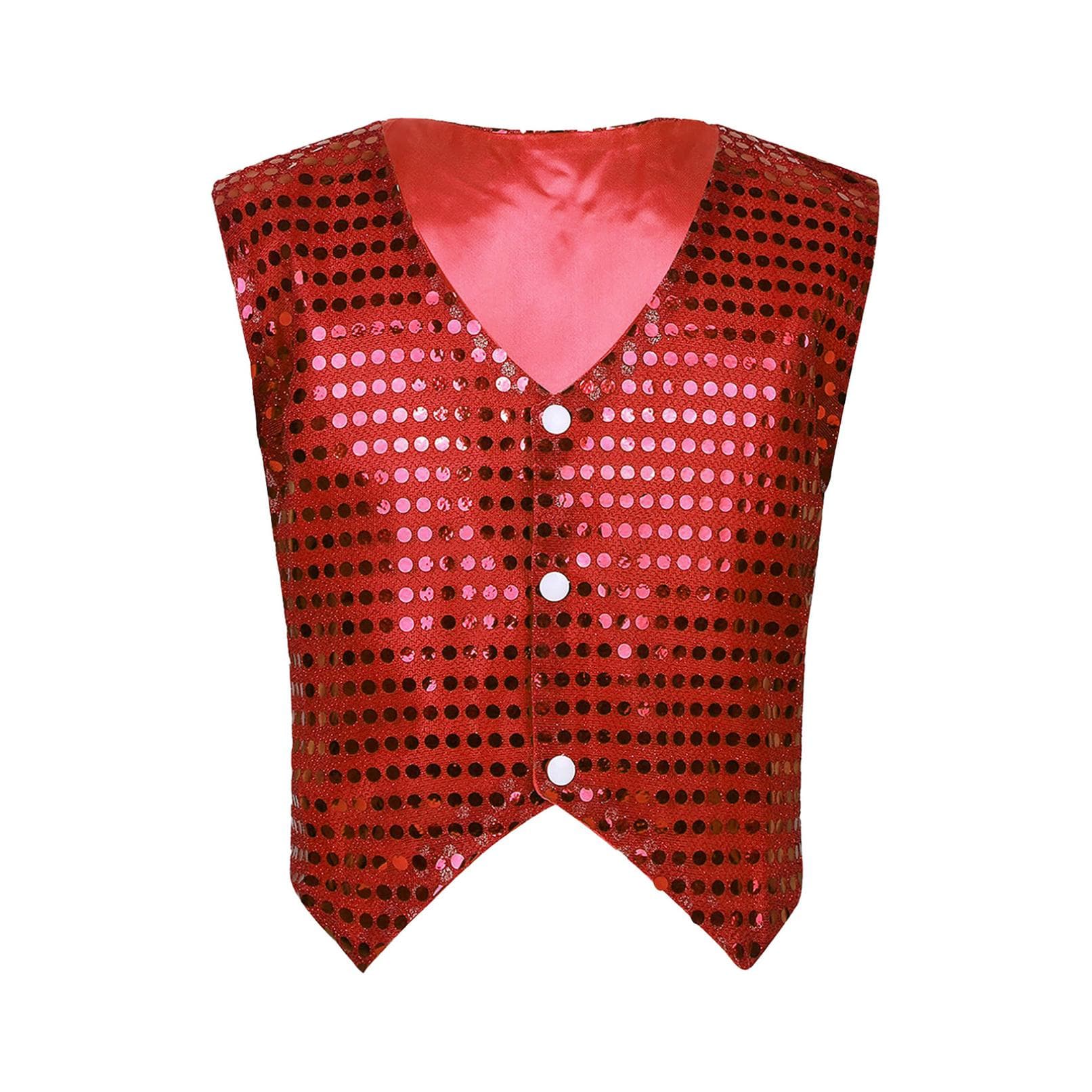 Kids Sequin Glitter Waistcoat Jacket Fashion Sleeveless Party Choir Dancing Vest Costumes 9-10 Years red