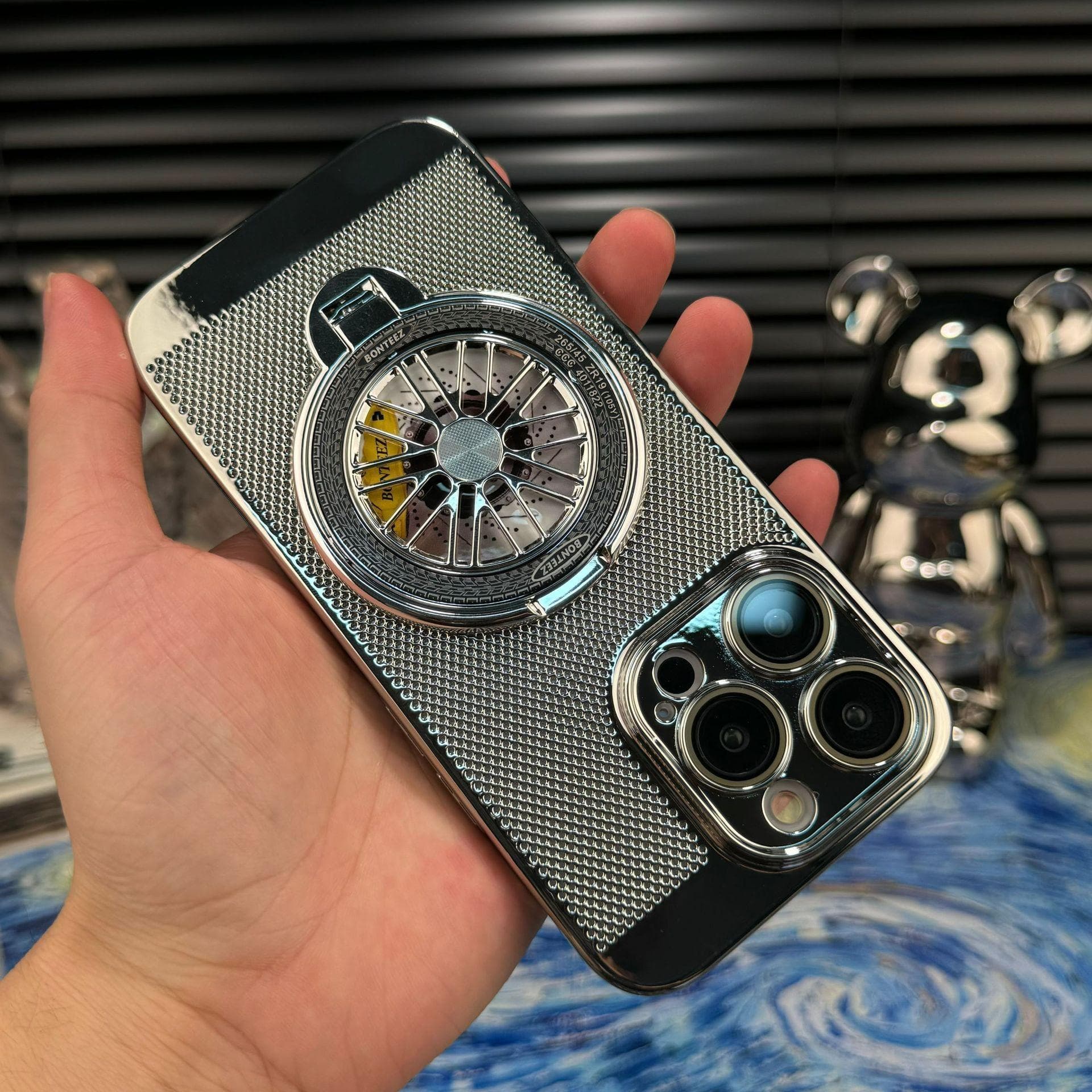 Applicable To IPhone 16 Mobile Phone Case Gyro Rotary Bracket Electroplated Breathable Heat Dissipation Mesh Shell Apple 14 Anti-fall Hard Shell iPhone X/XS silver