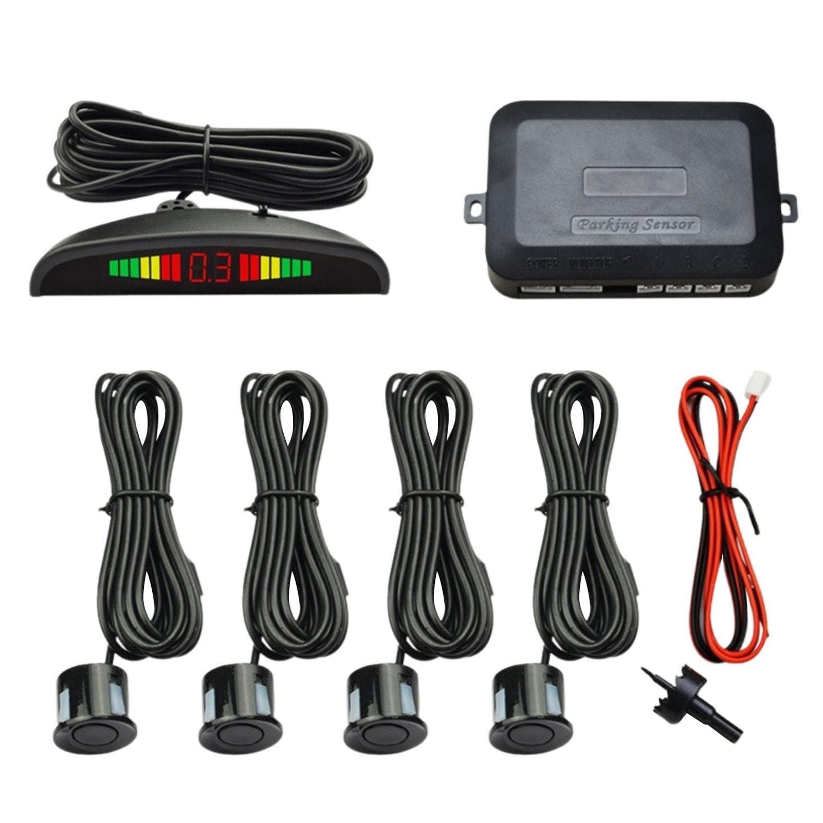 Car Reverse Parking Radar System with 4 Parking Sensors 0.3-2.5m Distance Detection Waterproof black