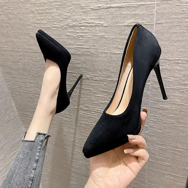 Black High-heeled Shoes Women's Stiletto Waterproof Platform Not Tired Feet Host Pointy Toe French Style with Skirt Single Shoes 39 black