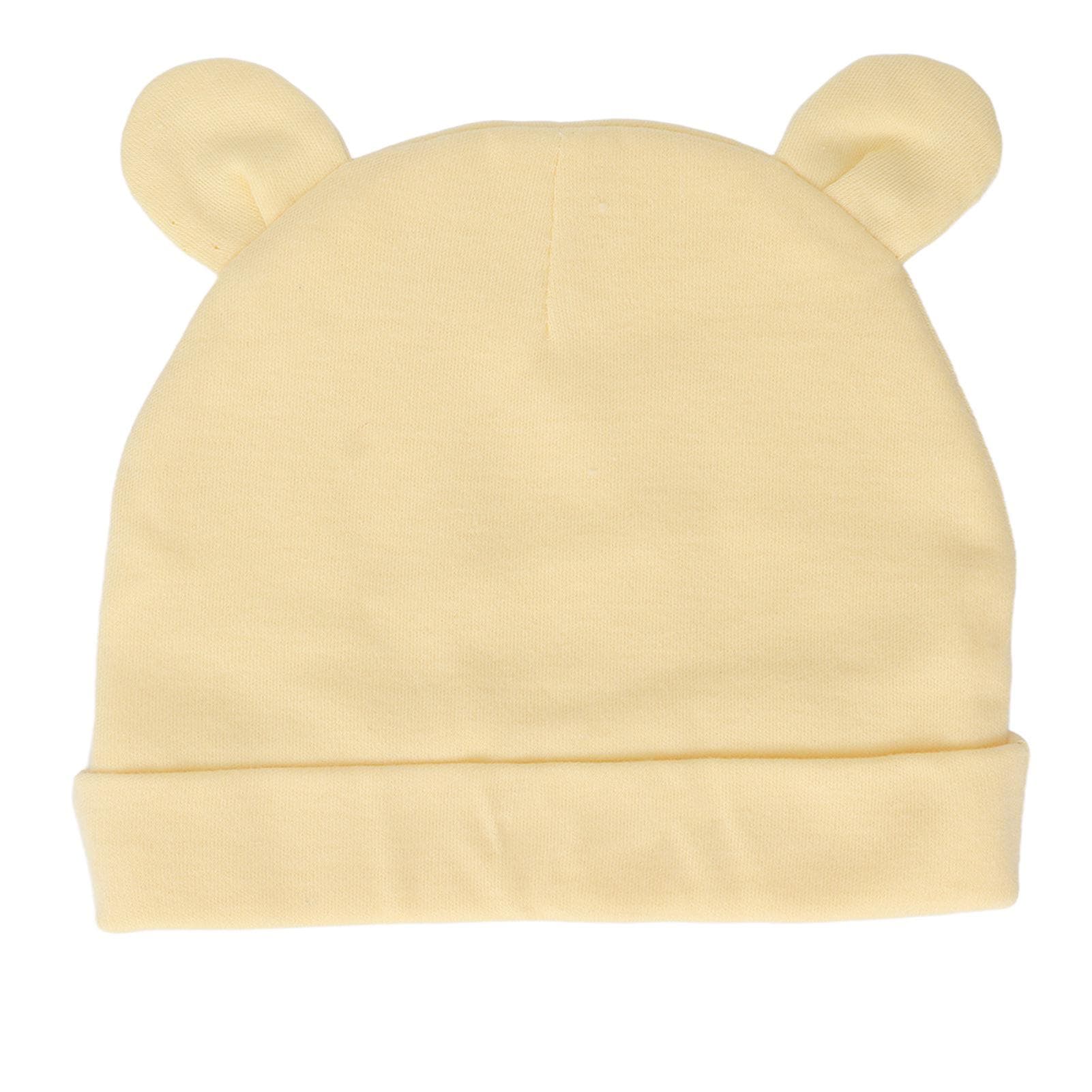 Newborn Hat Warm Stretchy Breathable Soft Cotton Cute Bear Ears Infant Hats for Babies Yellow