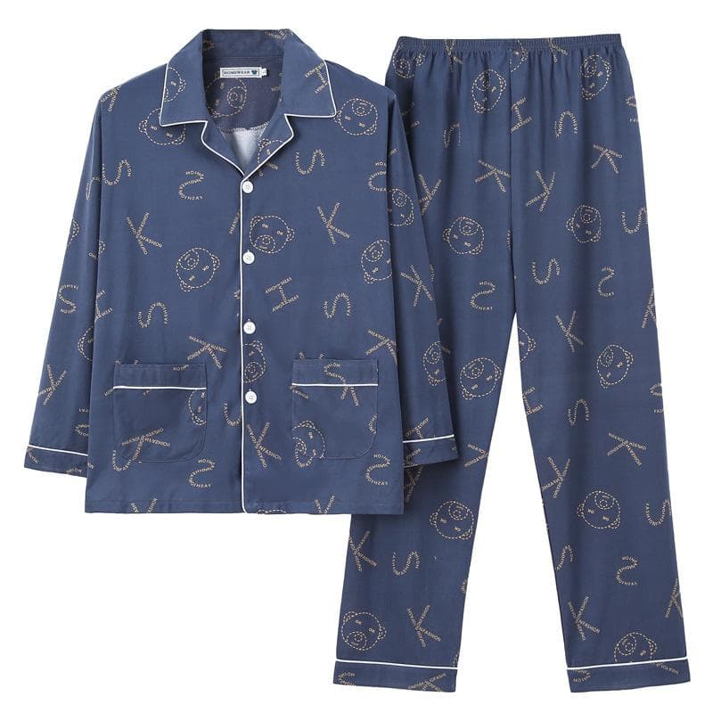 Big Size Men's Pajamas Fall and Winter Floral Long-Sleeved Casual Simple Soft Home Wear Youth Sleepwear Two Piece Set Loungewear 3XL
