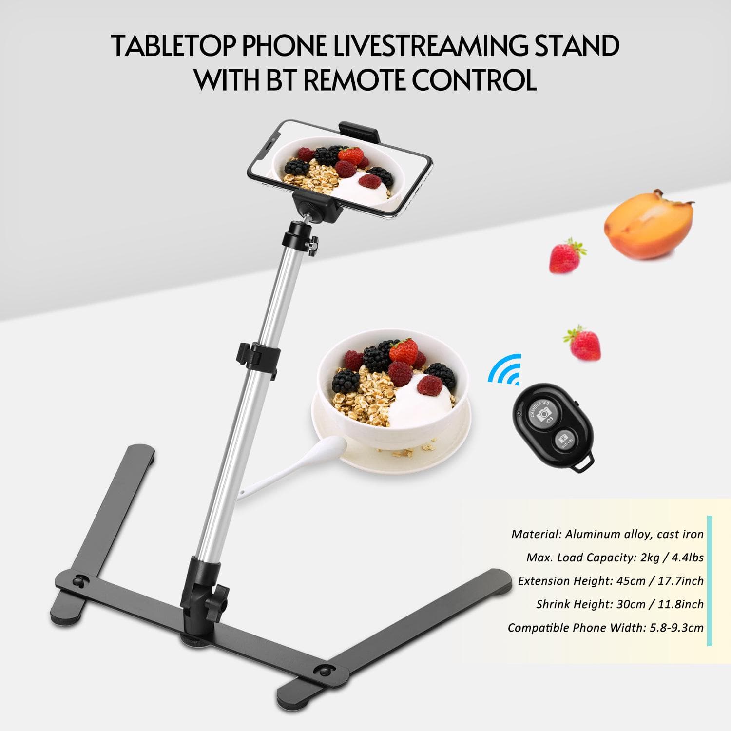 Photography Copy Stand Tabletop Phone Livestreaming Stand Kit with Adjustable Phone Holder Remote With remote control