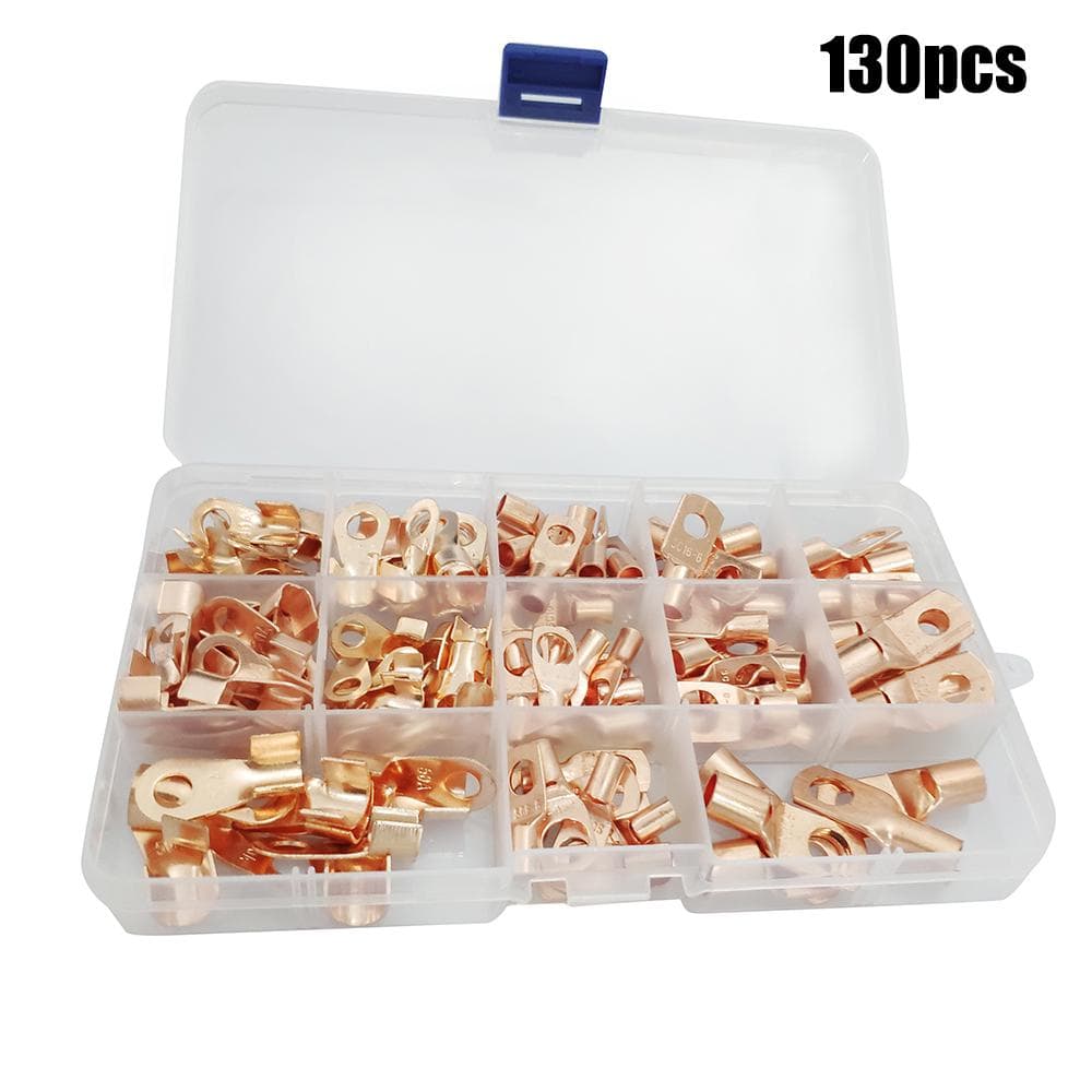 130Pcs/Box Copper Cable Lugs Heavy Duty Wire Lugs Terminal Connectors 130pcs