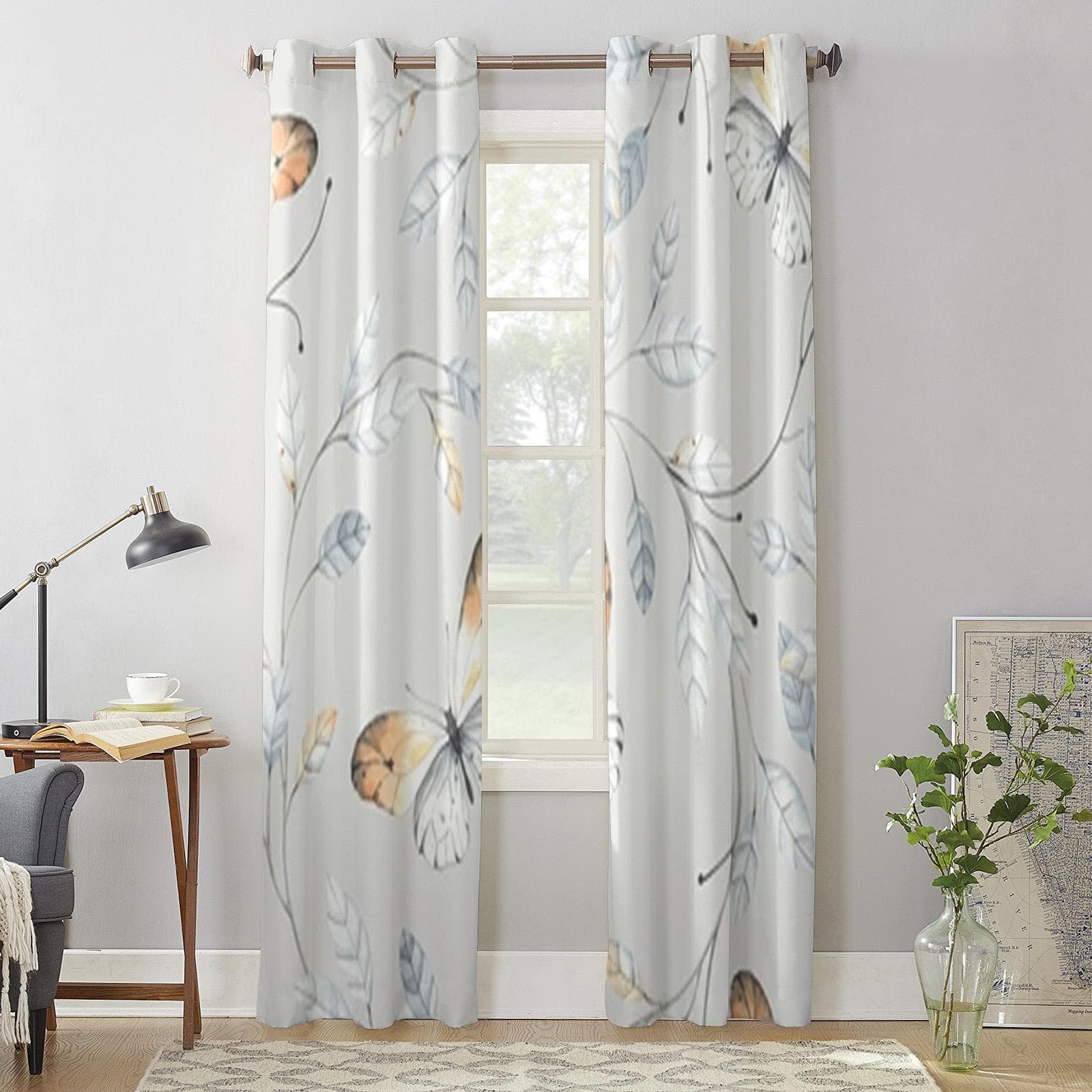 Abstract Butterfly And Leaves Window Curtains For Living Room Bedroom Luxury Modern Kitchen Curtains Fabric Drapes 70W x 100H(cm) x2