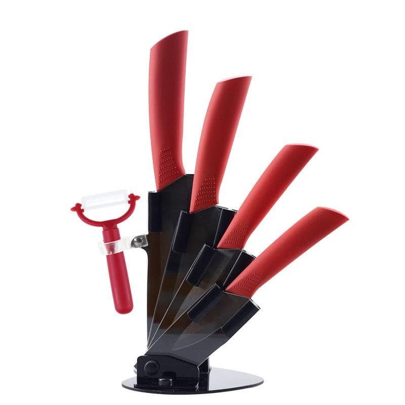 Kitchen Knives Ceramic Knives Accessories Set 3 Paring 4 Utility 5 Slicing 6 Chef Knife+Holder+Peeler Black Blade red