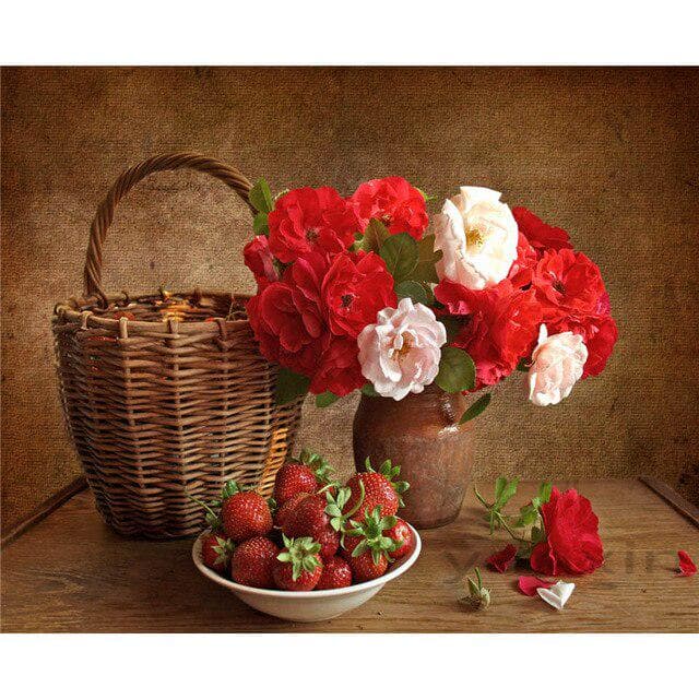 Diamond Mosaic Flowers Wall Decor 5d Diamond Painting Fruit Cross Stitch Handmade Picture 20X30CM