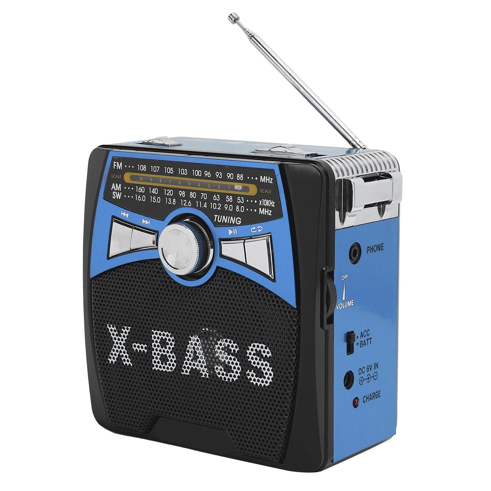 FM AM SW Radio USB FullWave Band Portable Radio Player with Telescopic Antenna ( Red) US Plug blue