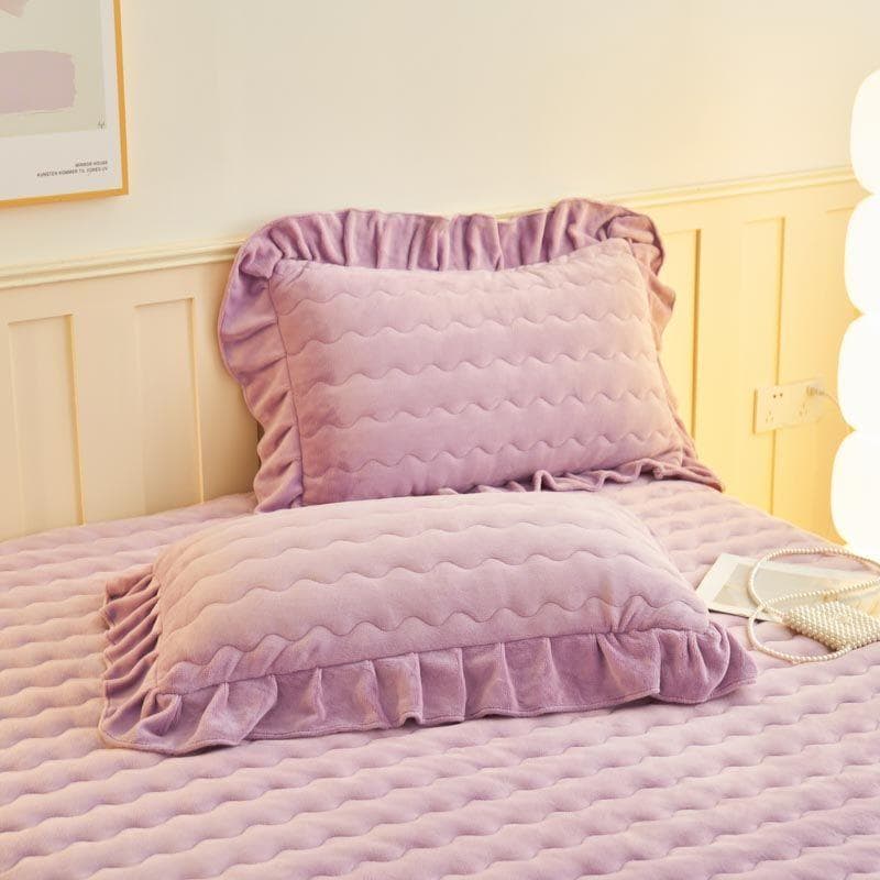 Lace Style Milk Velvet Pillowcase Korean Version Princess Style Single-sided Velvet with Cotton Single Pillowcase 48 × 74cm Universal 48 * 74cm-2pcs