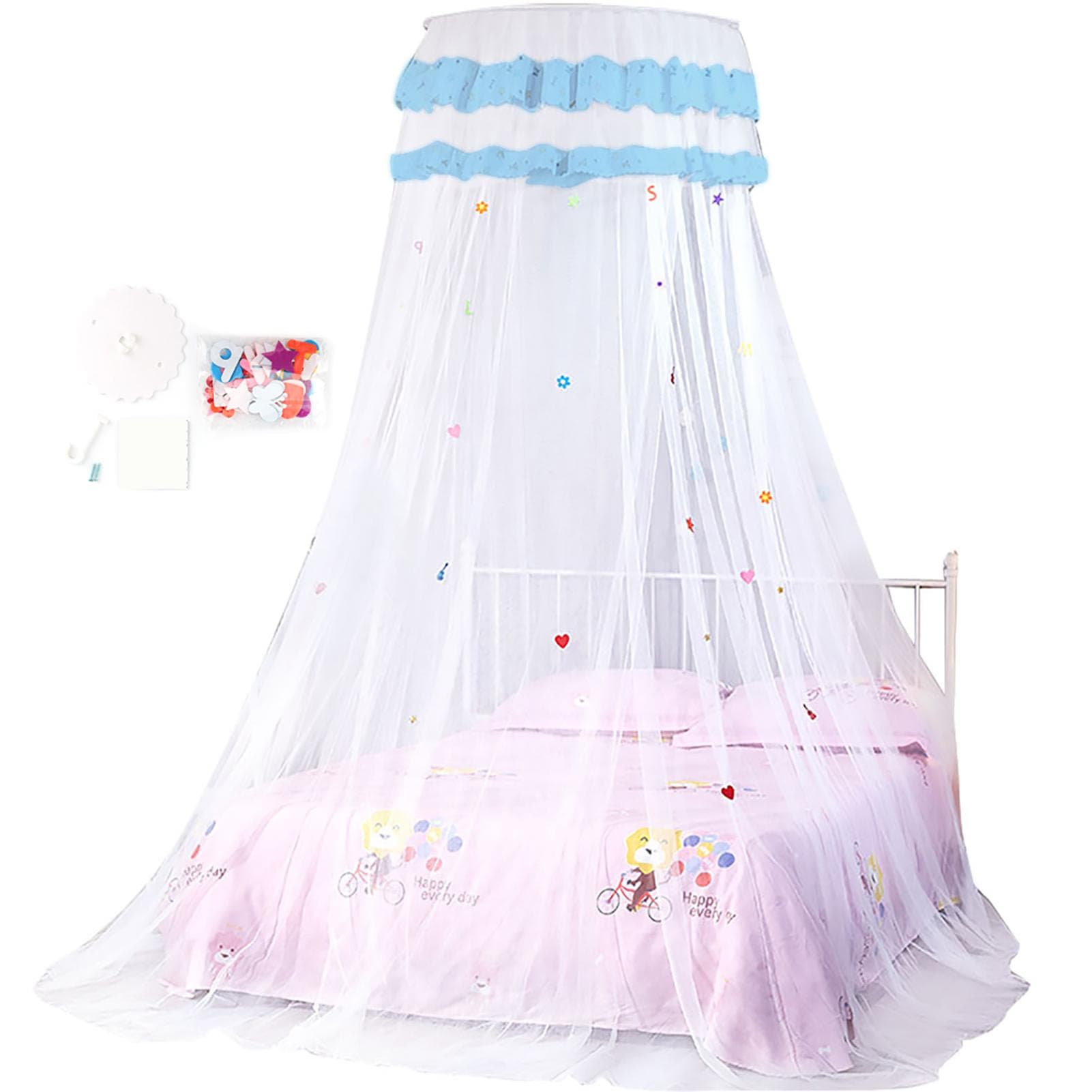 Round Canopy Lace Princess Style Mosquito Net Bed Curtain for Children Bed (White) White