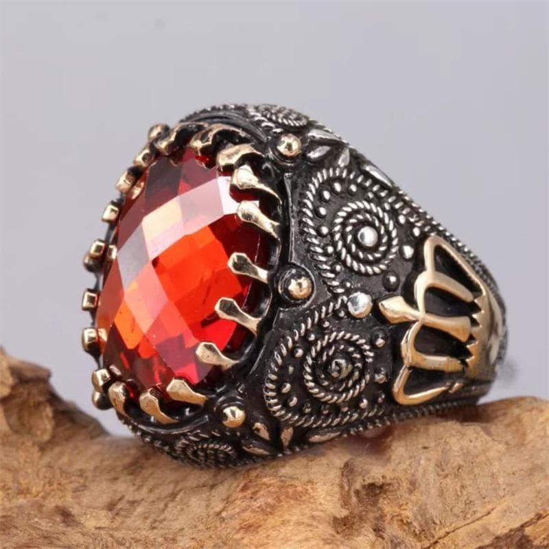 2023 New Inlaid Red Emerald Men's Ring Turkey Retro Domineering Personality Ring To Attend The Banquet High-quality Jewelry 11