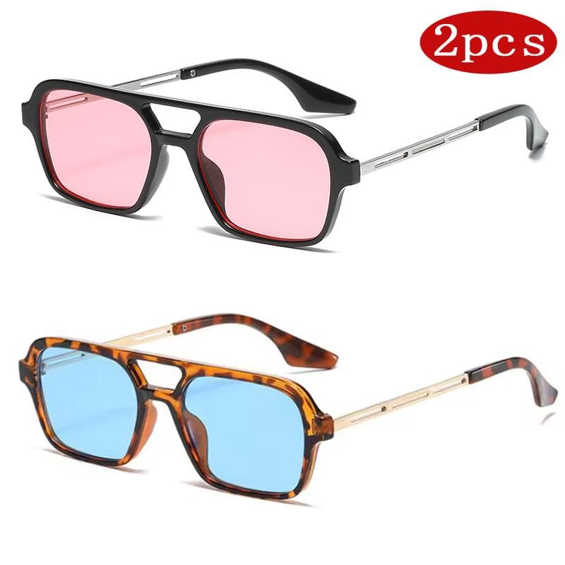 1/2pcs Fashion Square Sunglasses Women Candy Color Retro Double Bridge Glasses Men Gradient UV400 Goggles show as picture
