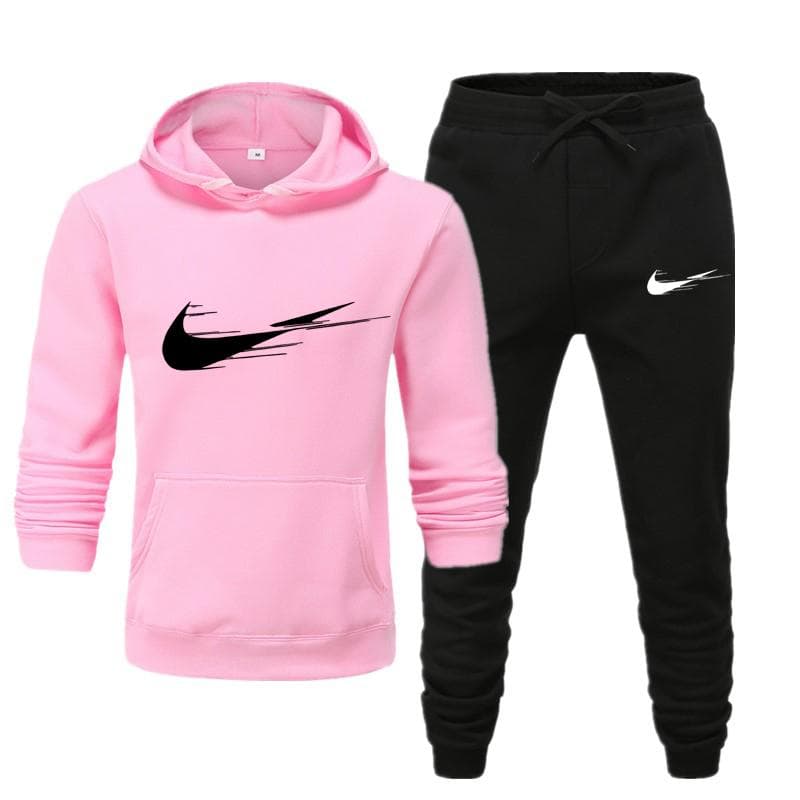 khaki Men/women Sportswear Sets Spring Autumn Brand Hooded Sweatshirt Casual Tracksuit Men 2 Piece Hoodies + Pants Men Clothing 2XL pink