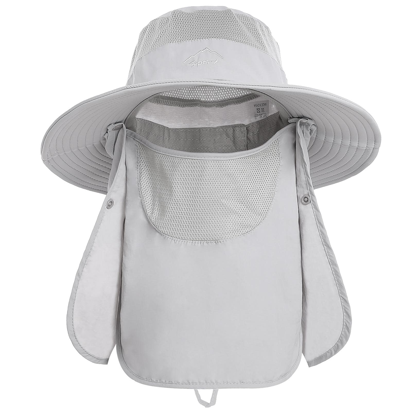 Wide Brim Sun Hat with Detachable Neck Flap and Face Cover Men Women Fishing Cap Outdoor Travel Hat light gray
