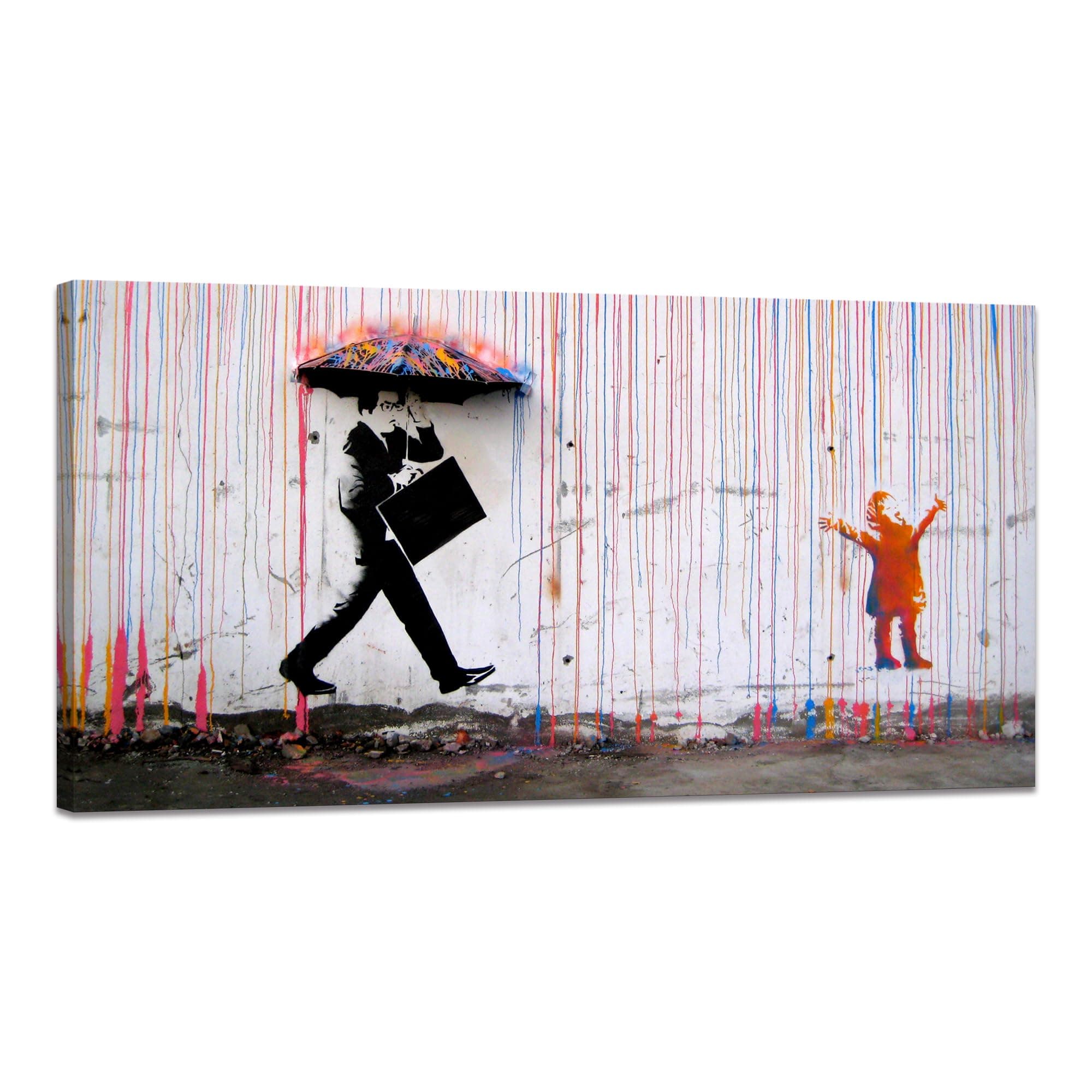 Banksy Interior Art Large Banksy Colorful Wall Room Framed Painting, Panel, Poster, Rain, Hanging, Decor, Bathroom, Entryway, (40x80cm)