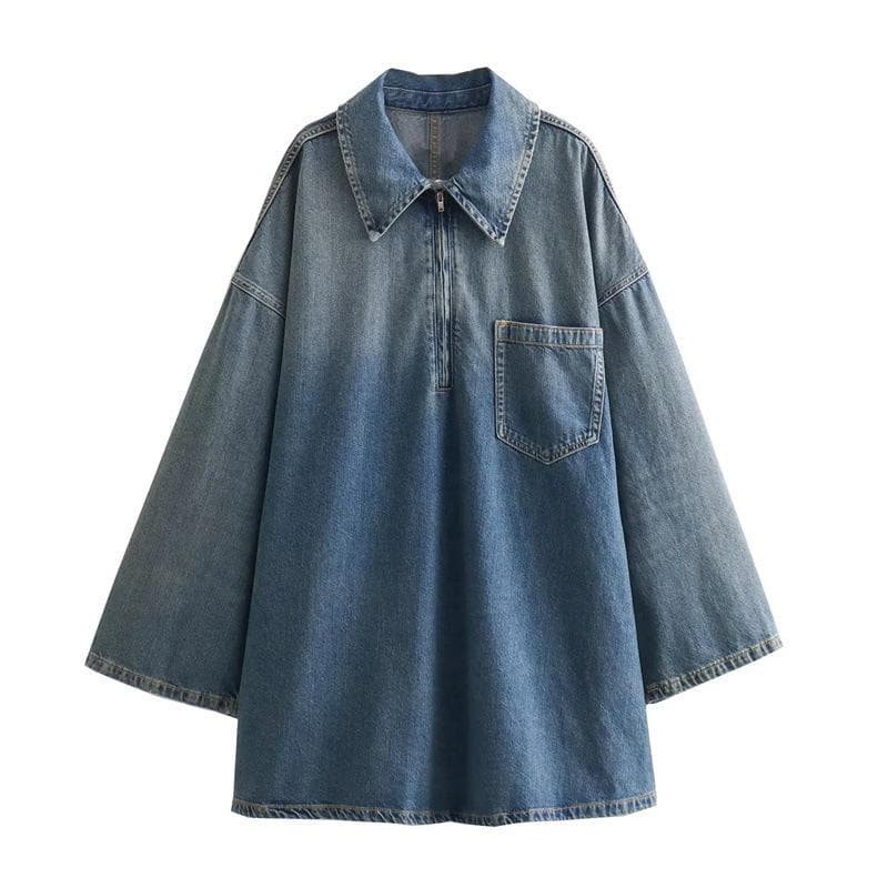 New Spring and Summer Women's Simple Lapel Loose Denim Dress 3XL