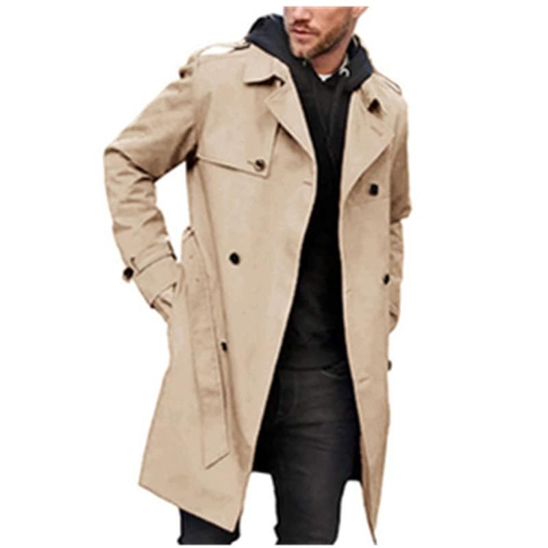 Men's New Solid Color Long-sleeved Windbreaker Men's Lapel Slim Double-breasted Casual Jacket 4XL
